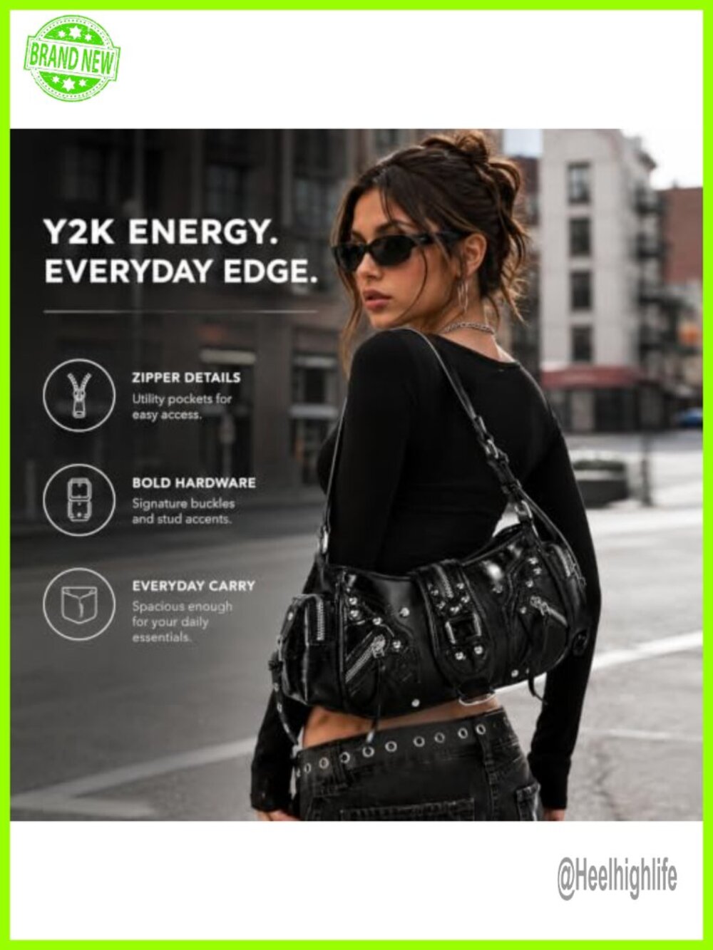 Leather Hobo Shoulder Bag with Chain Strap Y2K Coquette Punk Trendy Ladies Purse - Picture 3 of 6